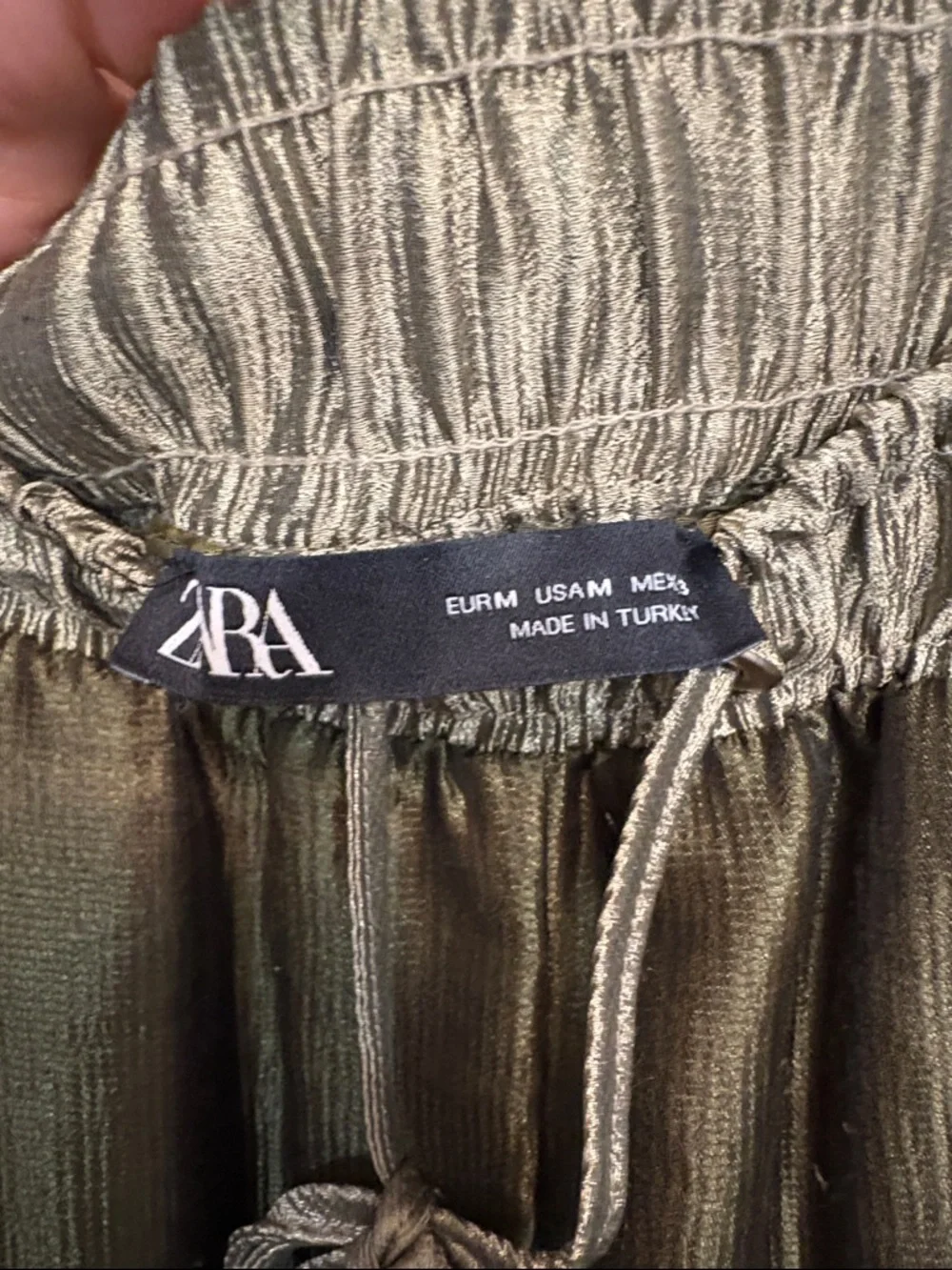 Zara Olive Green Satin Track Pants with Contrast Side Stripe - Picture 4 of 4